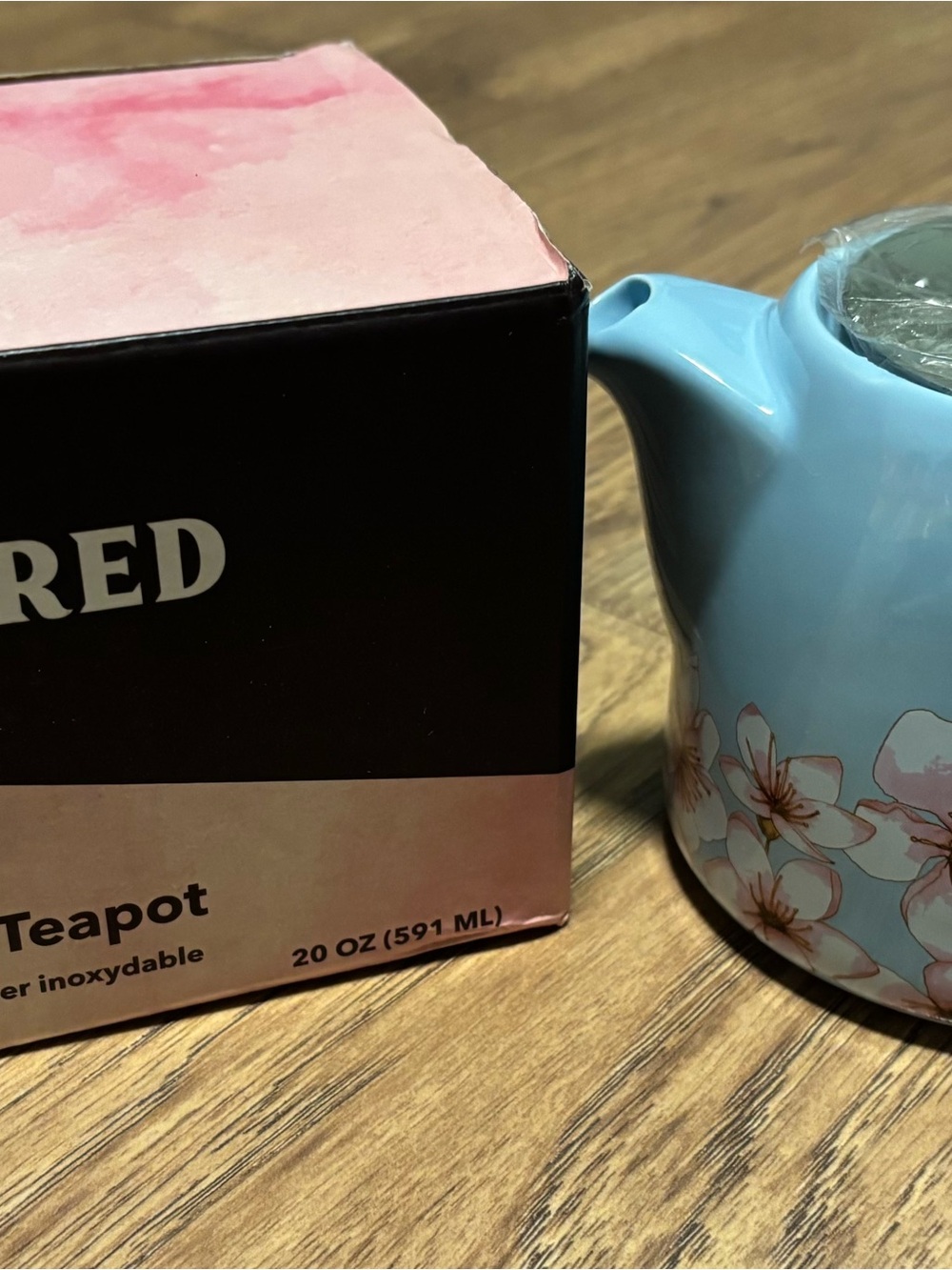 Alfred Light Blue Ceramic Teapot with Pink Floral Accent